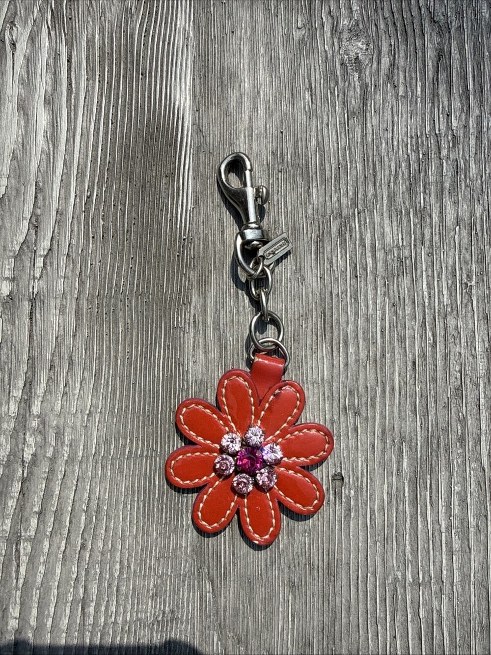 Vintage COACH Jeweled Flower Bag Charm Keyfob Patent Leather Japan Exclusive